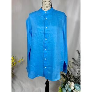 Piombo Pure Linen Long Sleeve Shirt with Mandarin Collar L